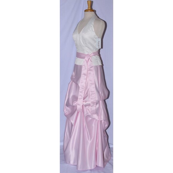 Poly USA #5540 Satin Formal Gown With Pick-up Skirt-Size M-IVORY/PINK-NWT - Picture 3 of 5